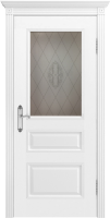 Межкомнатная дверь ТРИО (остекленное) - белая без патины