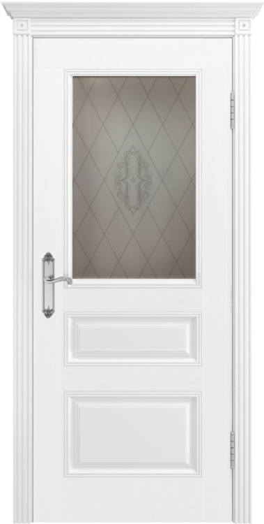 Межкомнатная дверь ТРИО (остекленное) - белая без патины