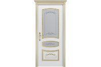 Межкомнатная дверь СОНАТА-В3 (остекленное) - белая, патина золото