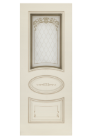 Межкомнатная дверь АРИЯ-ГРЭЙС-В4 (остекленное) - слоновая кость, патина белое золото