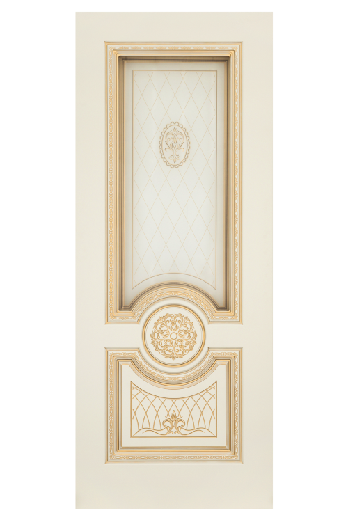 Межкомнатная дверь ГАММА-КОРОНА В3 (остекленное) - слоновая кость, патина золото